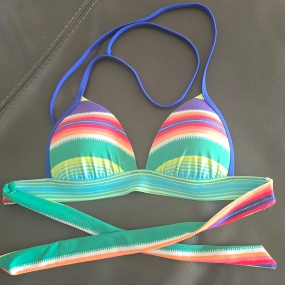 Aerie‎ Womens XS Striped Triangle Wrap Bikini Top Swimwear